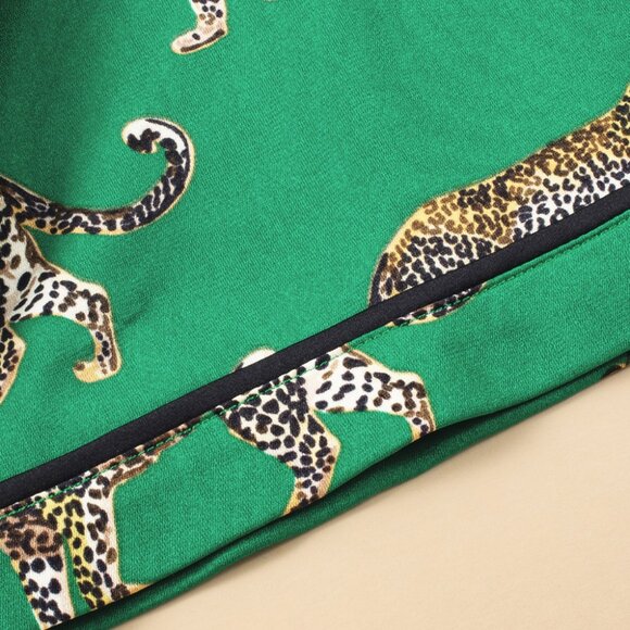Green Cheetah Print Short Sleeve Shirt and Pants Pajama Set - Picture 14 of 16